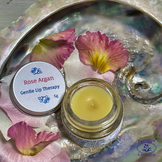 rose argan lip balm in an oyster shell