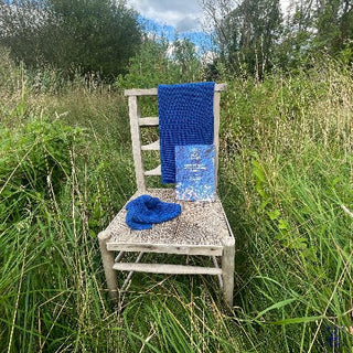 blue organic cotton tea towel and matching dish cloth