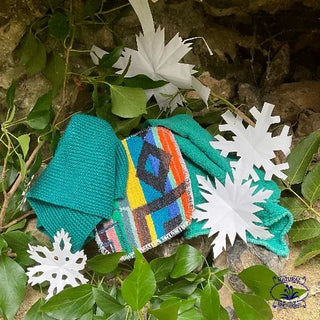 set of teal cleaning clothes with snowflake