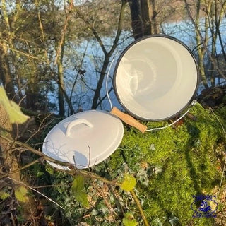 showing inside the white enamel bin