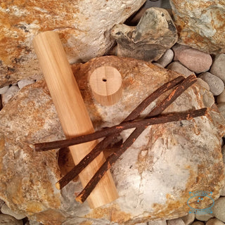 bamboo toothbrush holder with three olive sticks on rock by natural spa supplies